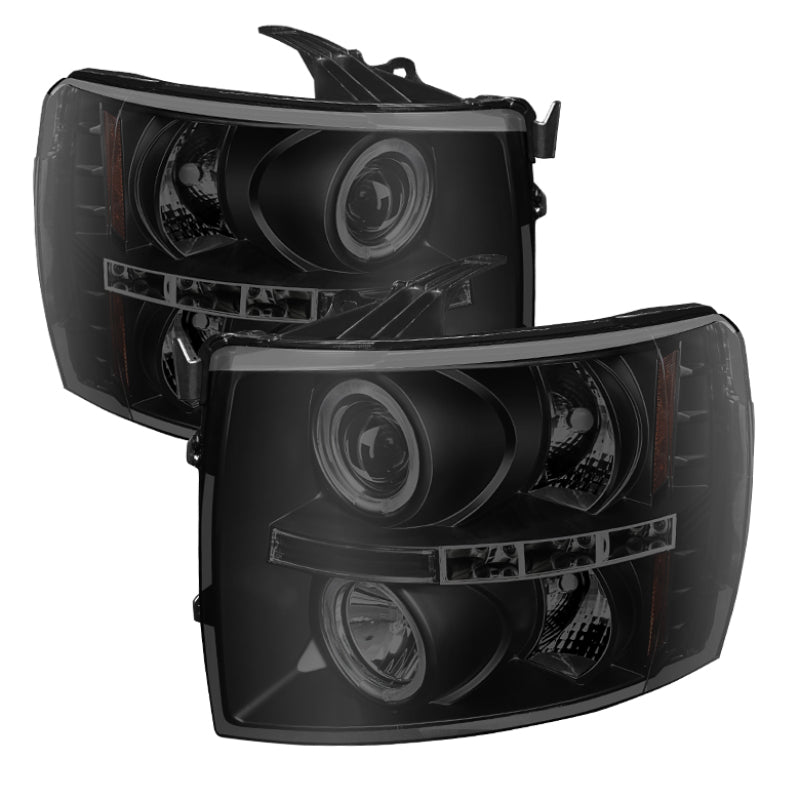 Spyder Chevy Silverado 1500/2500 07 13 Projector Headlights LED Halo LED Blk Smke PRO YD CS07 HL BSM