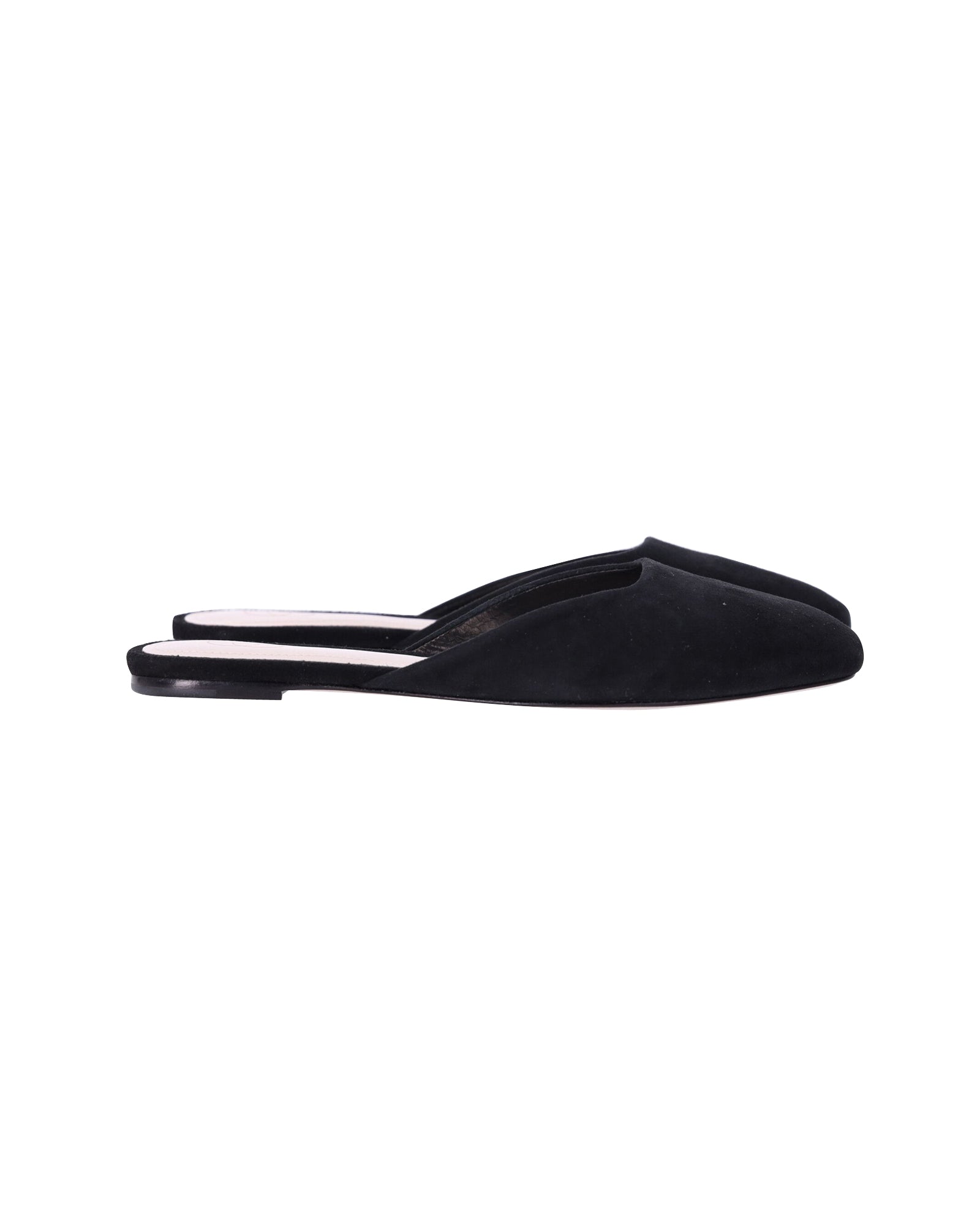 2604 Porte & Paire Square toe Flat Mules in Black Suede