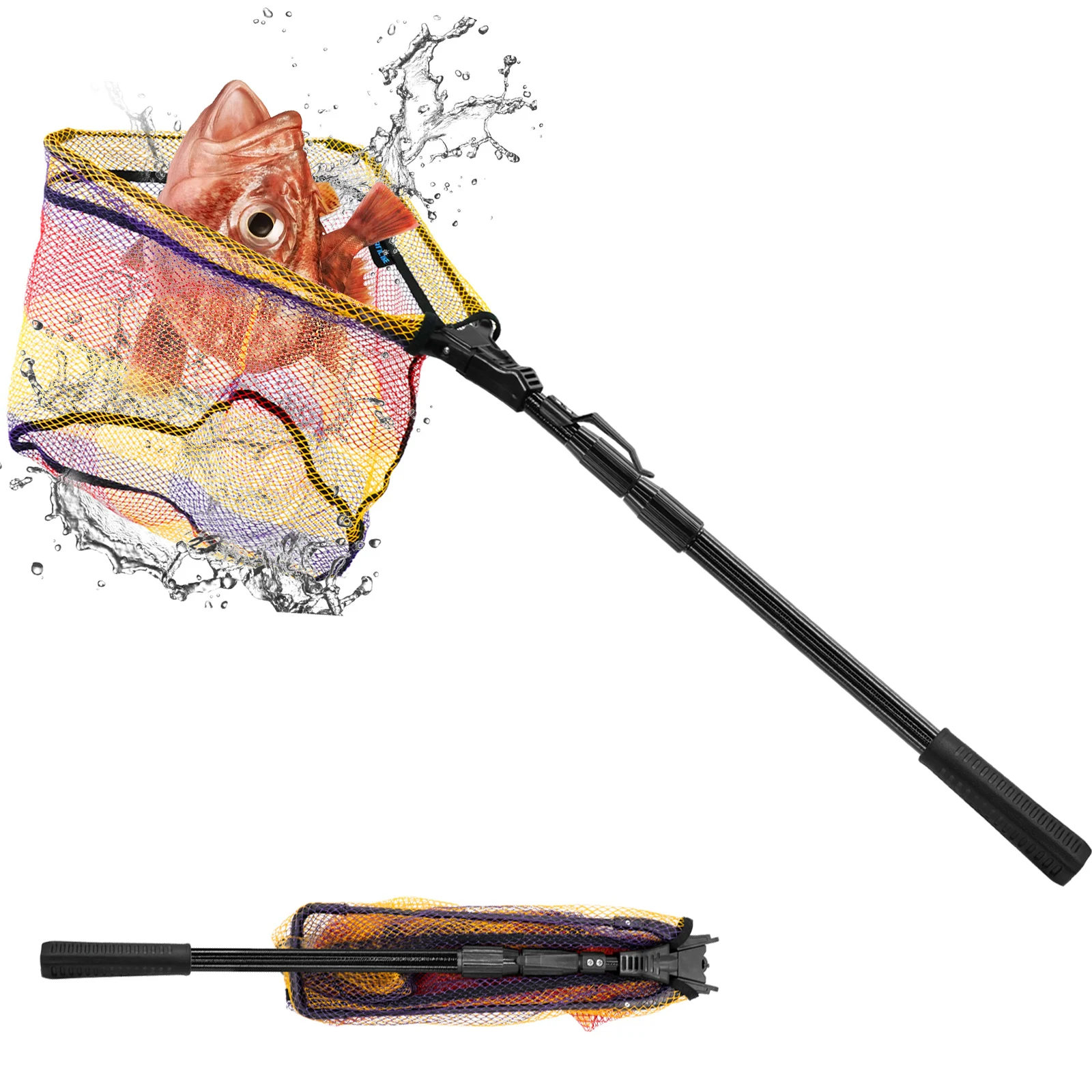 SANLIKE STORE SANLIKE 1.8/2.5M Fishing Net Folding Landing Net with Extra Long Telescoping Pole Handle Foldable Rubber Coated Fsihing Tool
