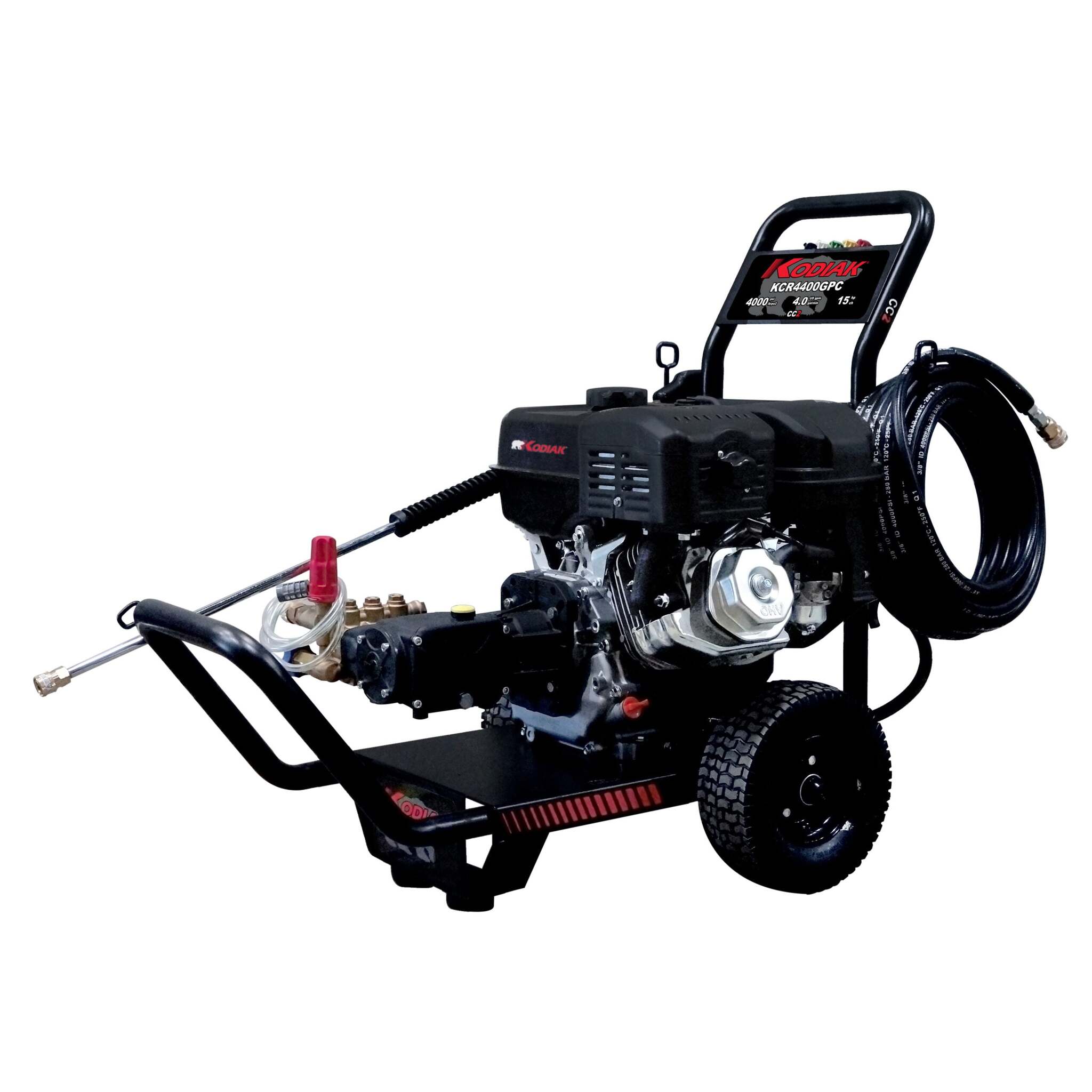KODIAK EQUIPMENT Industrial Grade 15 HP Gas Engine Cold Water Pressure Washer   4000 PSI at 4.0 GPM, Interpump Triplex Pump, 50ft Hose, Durable, Assembled in Canada