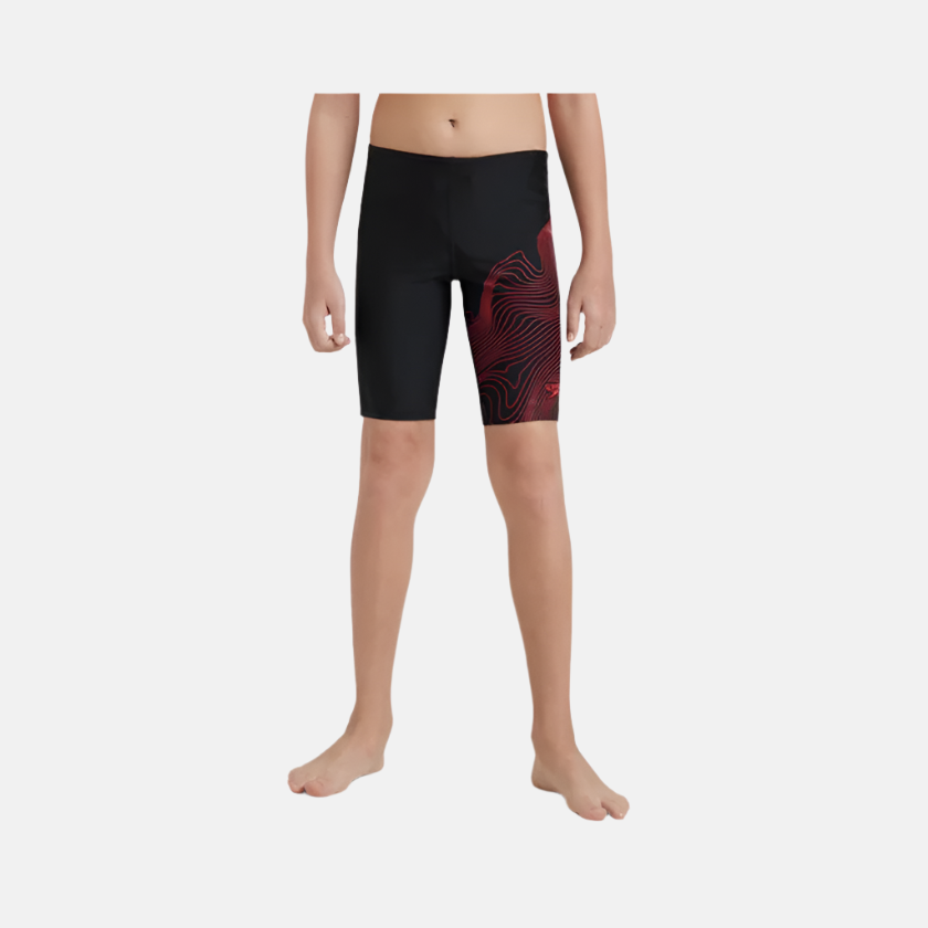 Speedo Endurance10 Tide Print Sports Gala Logo Boy's Jammer  Black High Risk Red