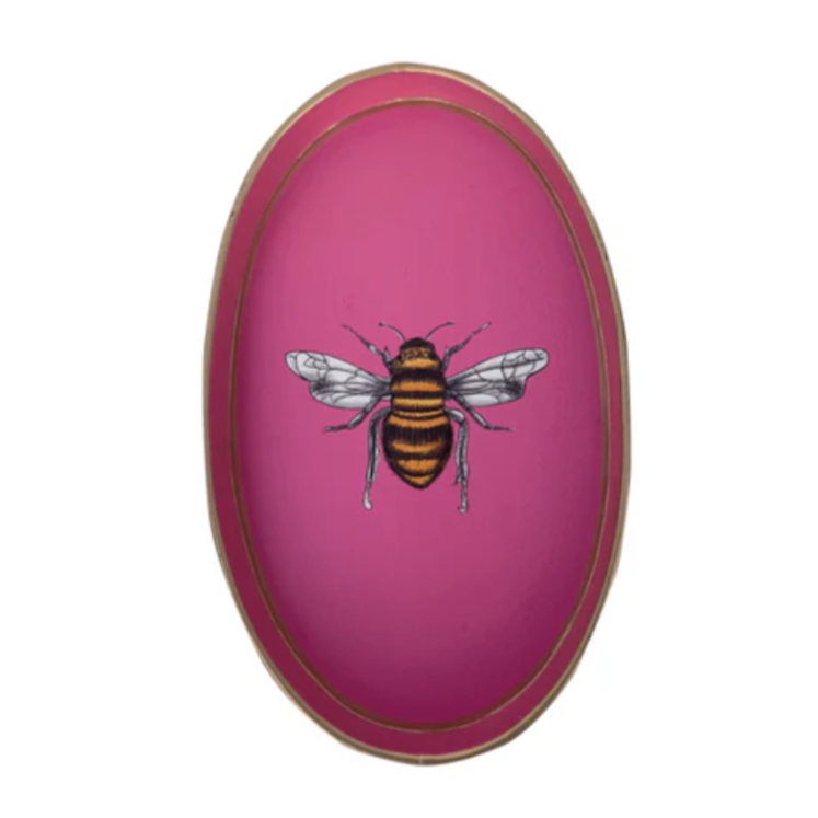 Les Ottomans Handpainted Iron Tray Pink Bee (IT 78)