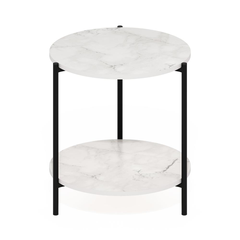 2736 Besi 2 Tier Modern Round Side End Table with Sturdy Metal Legs Marble White