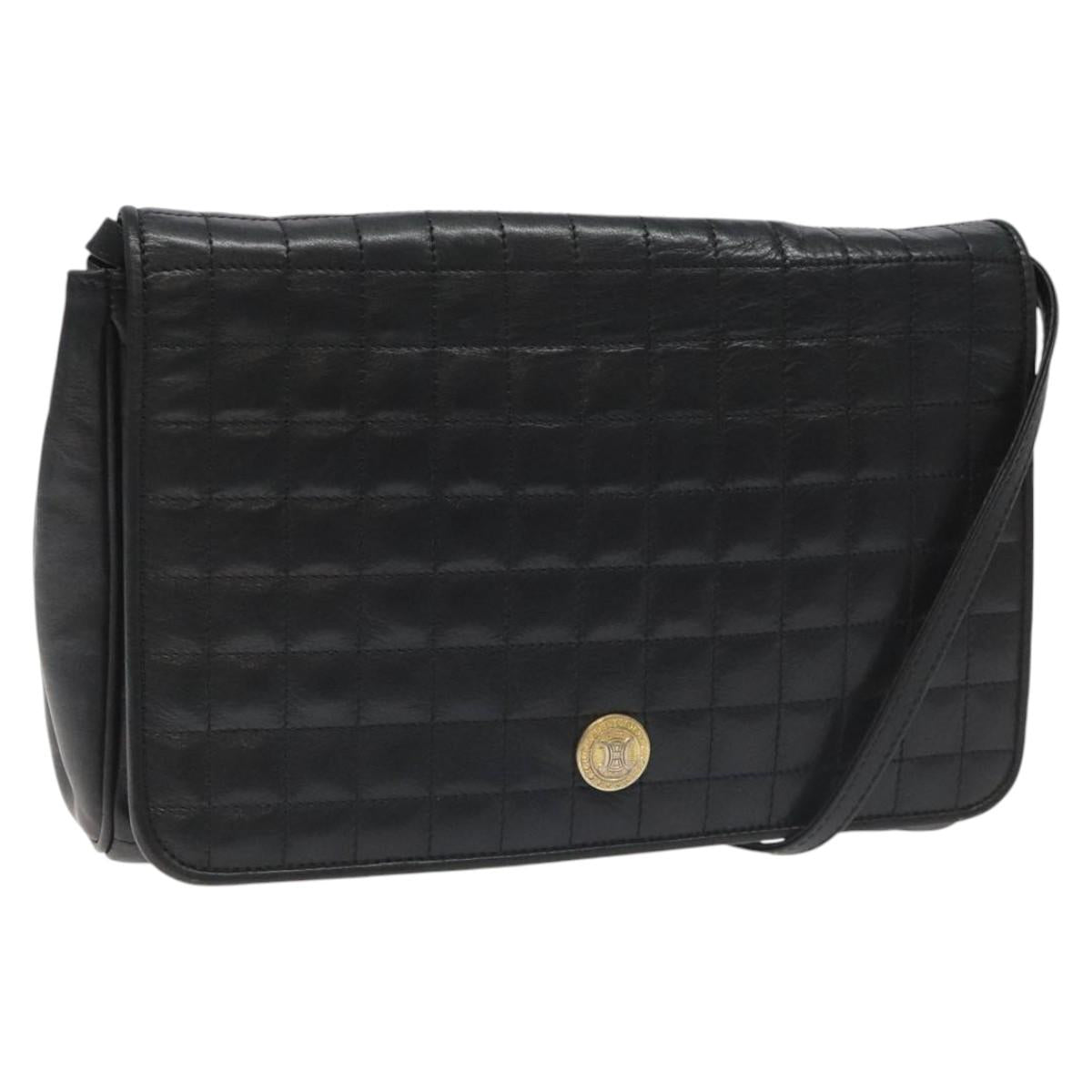 CELINE Shoulder Bag Leather Black Gold Auth 115524
