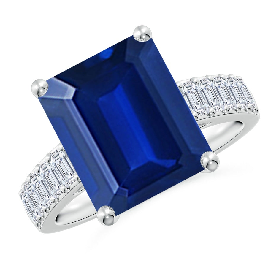 ANGARA Lab Grown Emerald Cut Blue Sapphire Ring with Diamond Accents