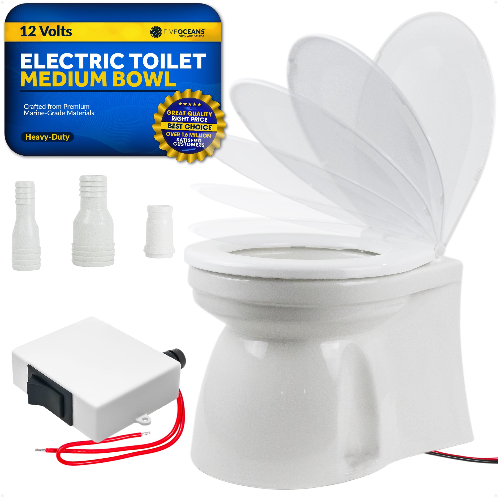 TMC Electric Toilet, Medium Bowl, Built In Macerator Pump, 12V DC   FO1599