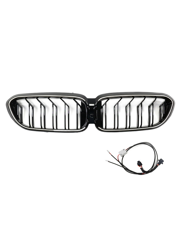 VIPIH Double Slat Front Kidney Grille Fit BMW 5 Series G30 G31 2017 2020 Gloss Black