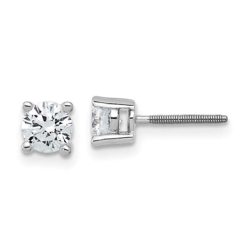 2864 14k White Gold 3 4 ct Round Lab Grown Diamond Stud Earrings Screw Back VS Clarity D E Color