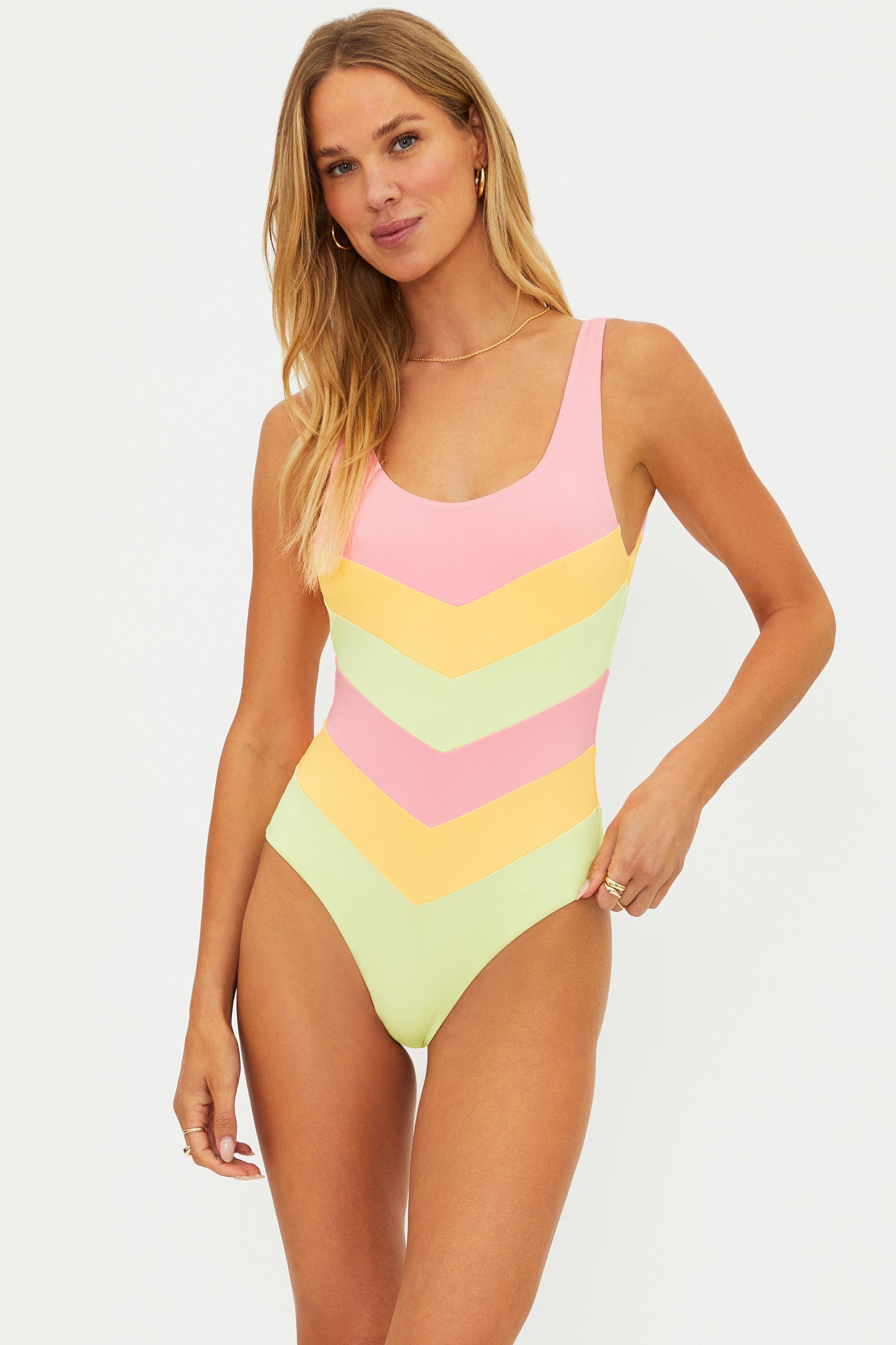 BEACH RIOT Cinthia One Piece Sorbet Chevron