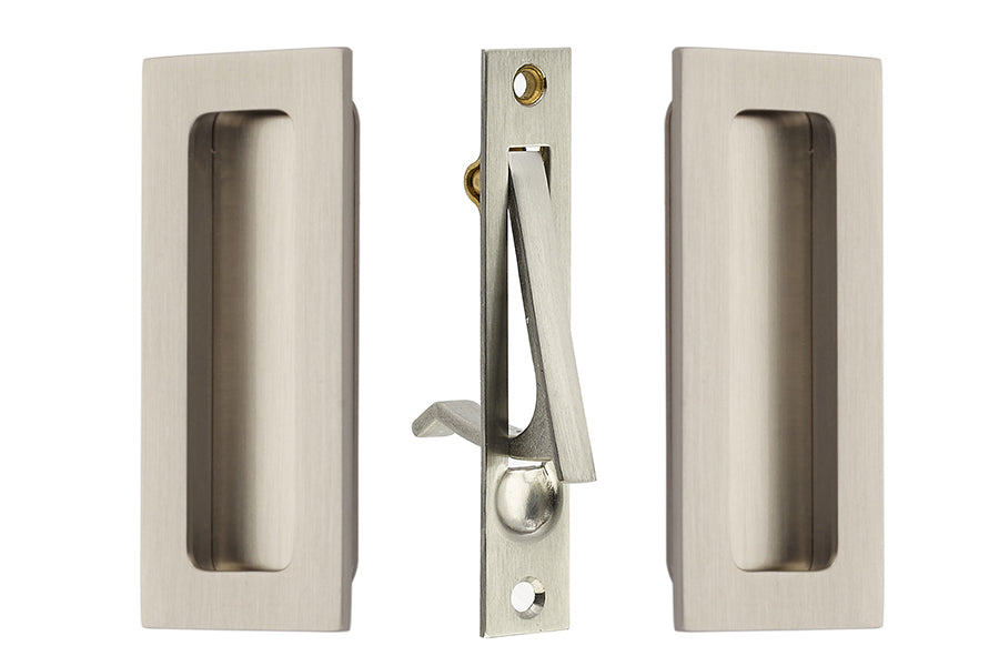 EMTEK 4 Inch Solid Brass Modern Rectangular Pocket Door Pull Set