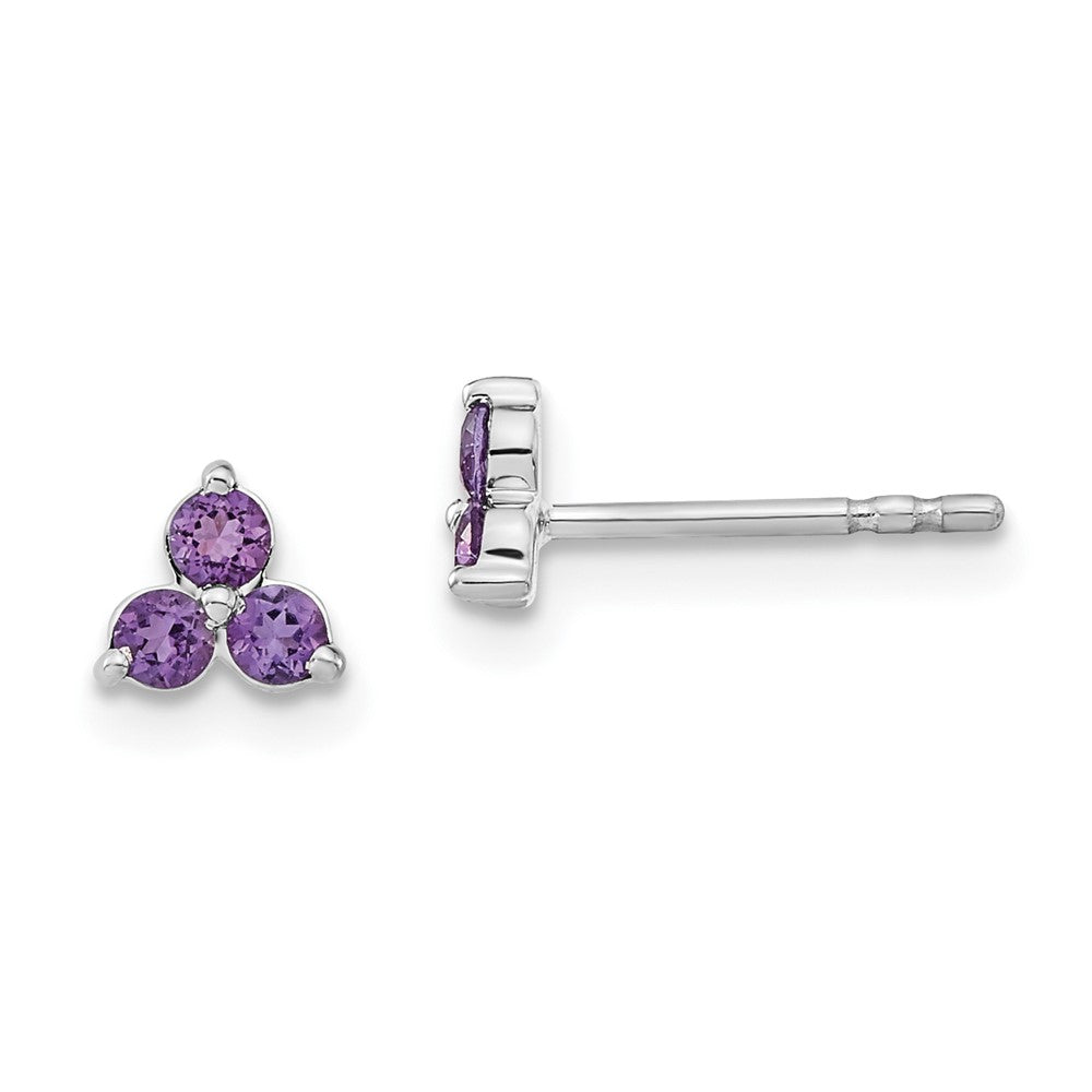 2864 14k White Gold 3 stone Amethyst Triangle Stud Earrings