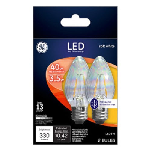 GE LIGHTING G E Lighting 93103494 2 Pack LED Flame Shape Clear Soft White Chandelier Light Bulbs   Quantity of 2