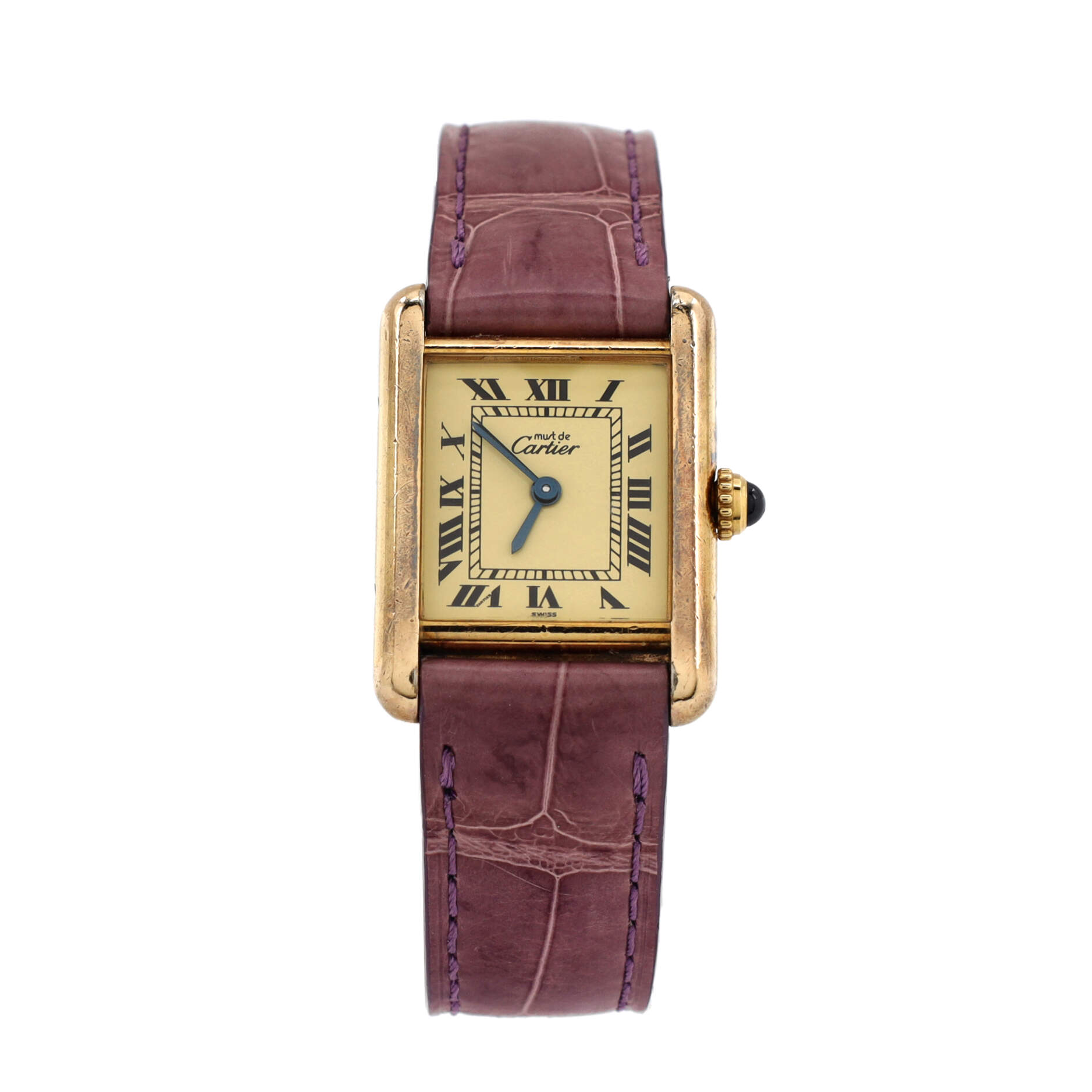 2860 Must de Cartier Tank Quartz Watch Vermeil Plated Sterling Silver and Alligator 22