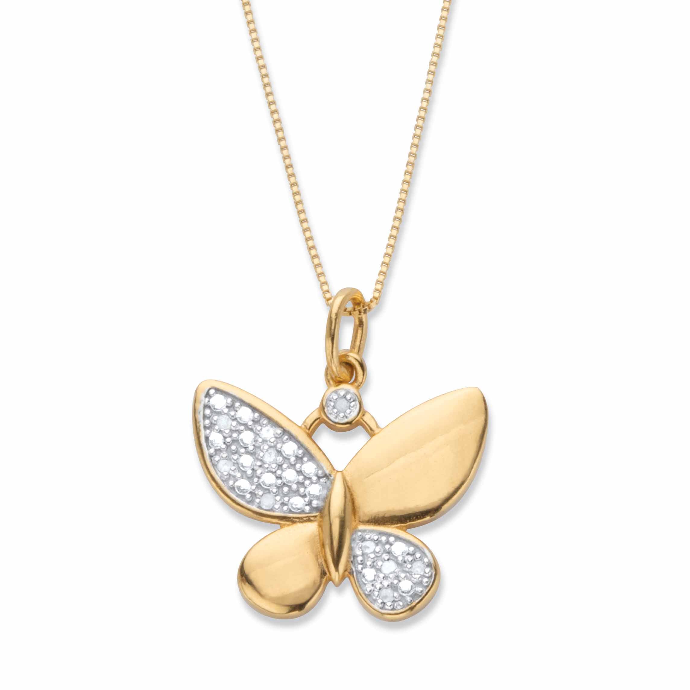 2894 Diamond Accent 18k Gold Plated Butterfly Pendant Necklace 18"