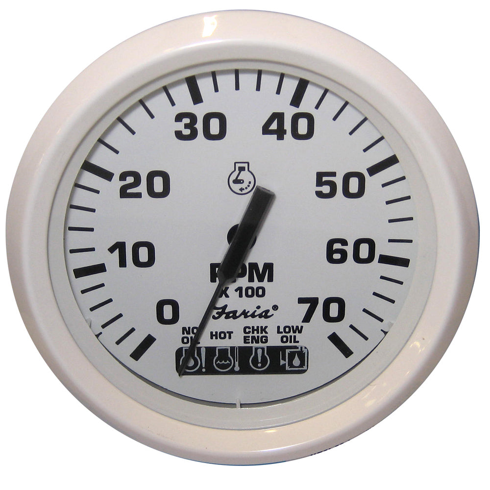 FARIA BEEDE INSTRUMENTS Faria Dress White 4" Tachometer w/Systemcheck Indicator   7000 RPM (Gas) (Johnson / Evinrude Outboard) [33150]