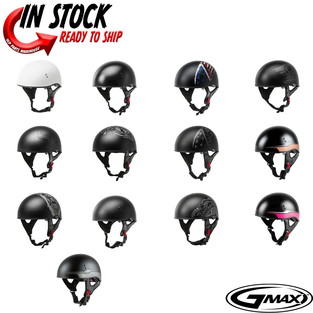 OCP PARTS WAREHOUSE 2024 GMAX HH 65 NAKED MOTORCYCLE HALF HELMET   PICK SIZE & COLOR
