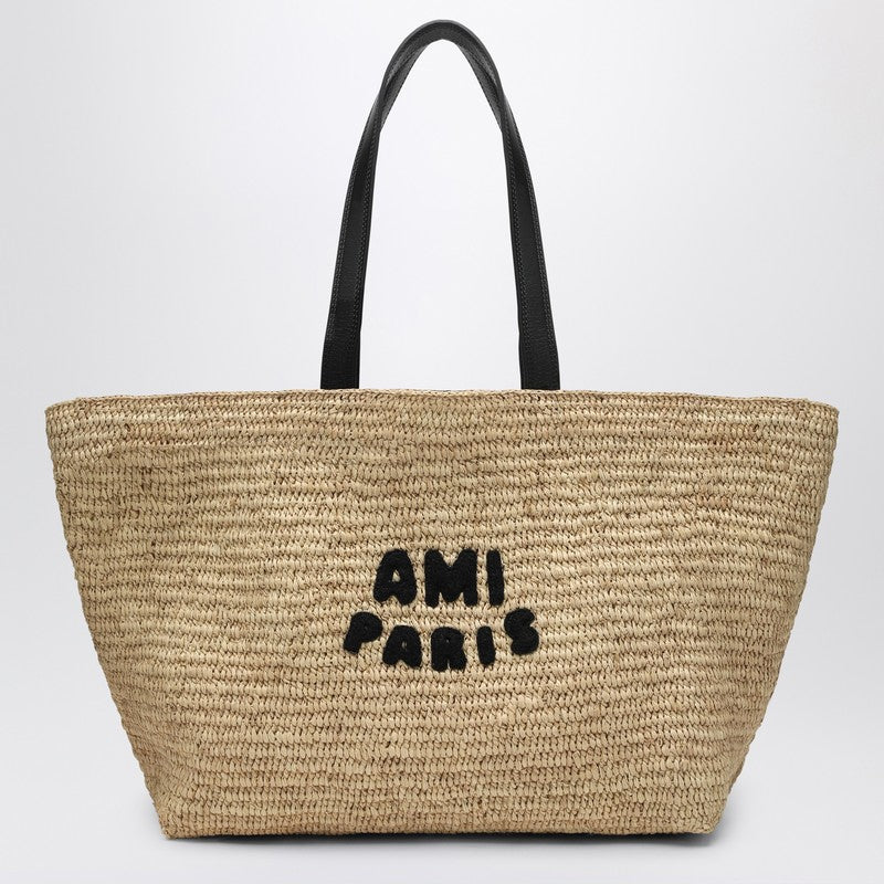2275 Ami Paris Women's Rafia Tote Bag With Logo
