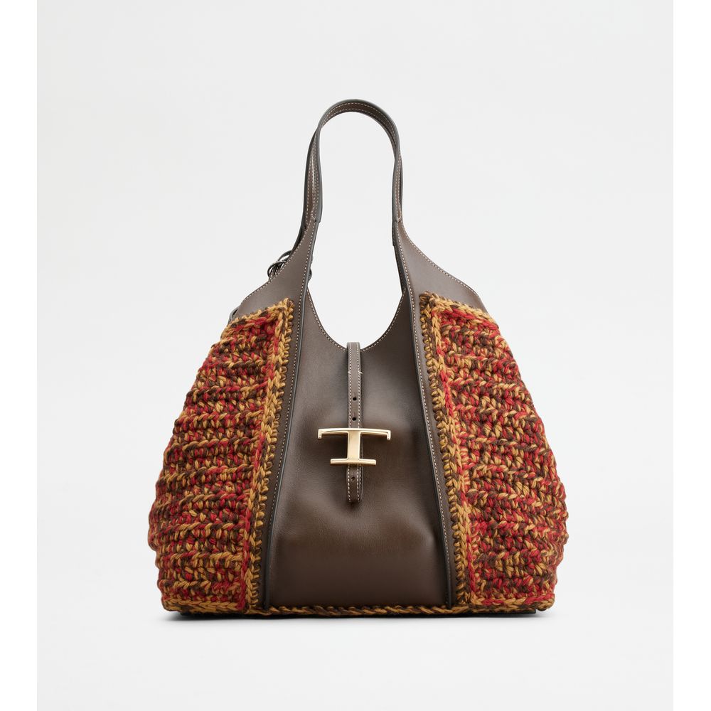 2344 T Timeless Shopping Bag in Leather and Wool Medium