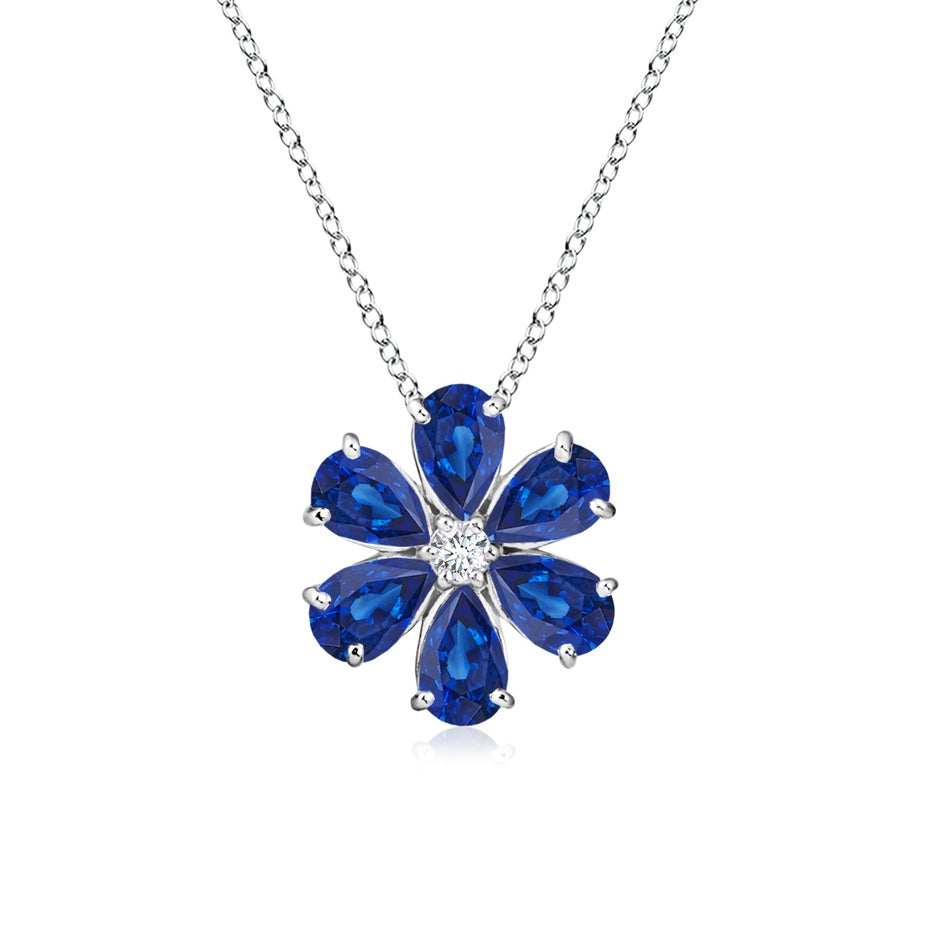 ANGARA Blue Sapphire Flower Cluster Pendant with Diamond