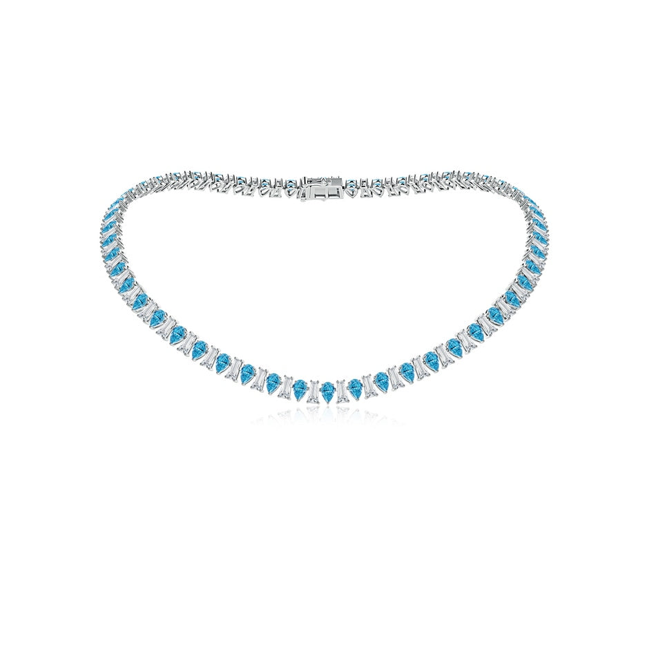 ANGARA Aurora Alternating Pear and Baguette Lab Grown Fancy Intense Blue Diamond Tennis Necklace