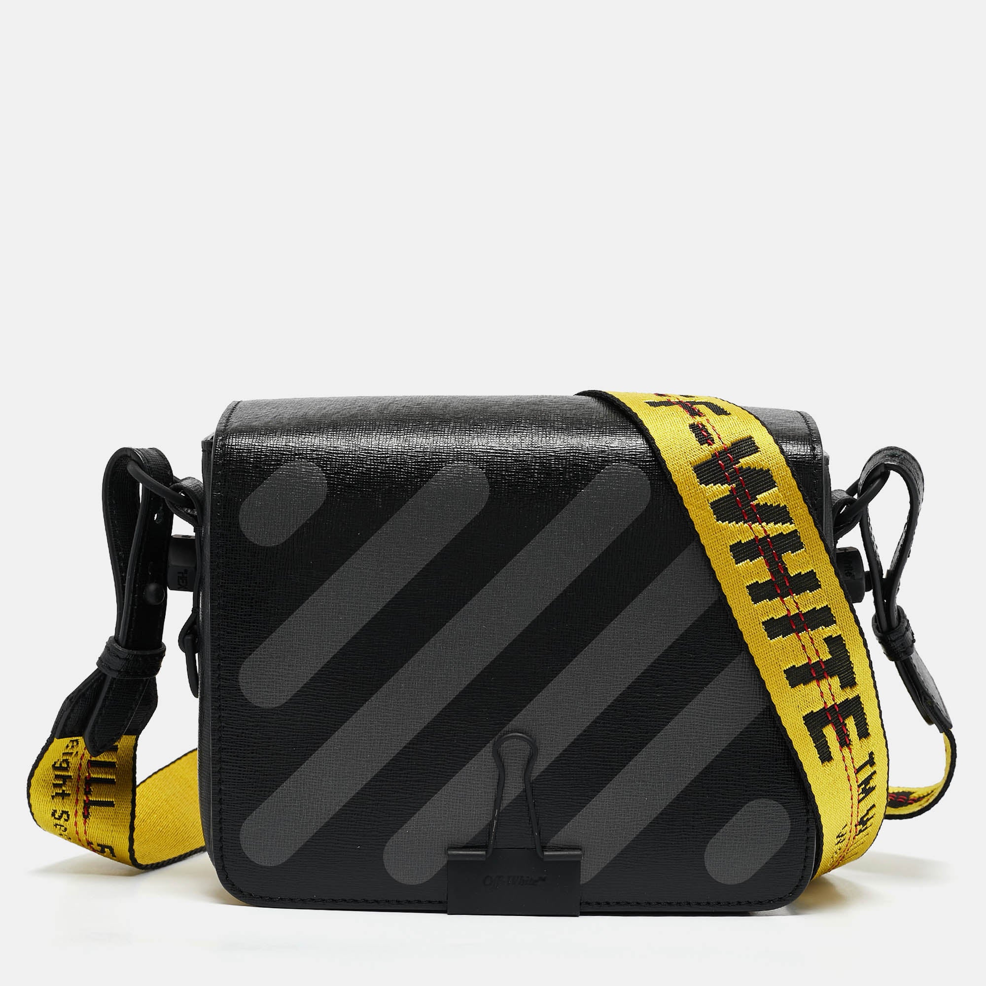 2613 Off White Black grey Diagonal Print Leather Binder Clip Crossbody Bag