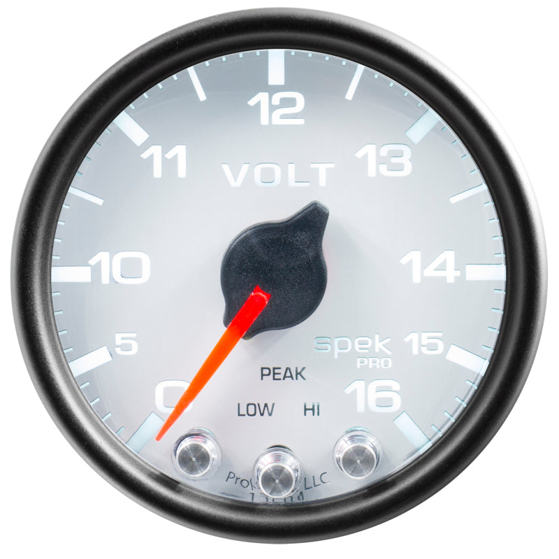 Autometer Spek Pro Gauge Voltmeter 2 1/16in 16V Stepper Motor W/Peak & Warn Wht/Blk