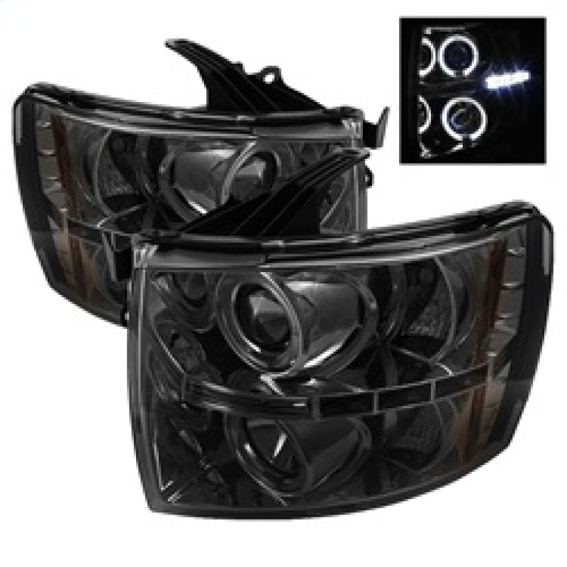 Spyder Chevy Silverado 1500 07 13 Projector Headlights LED Halo LED Smke PRO YD CS07 HL SM
