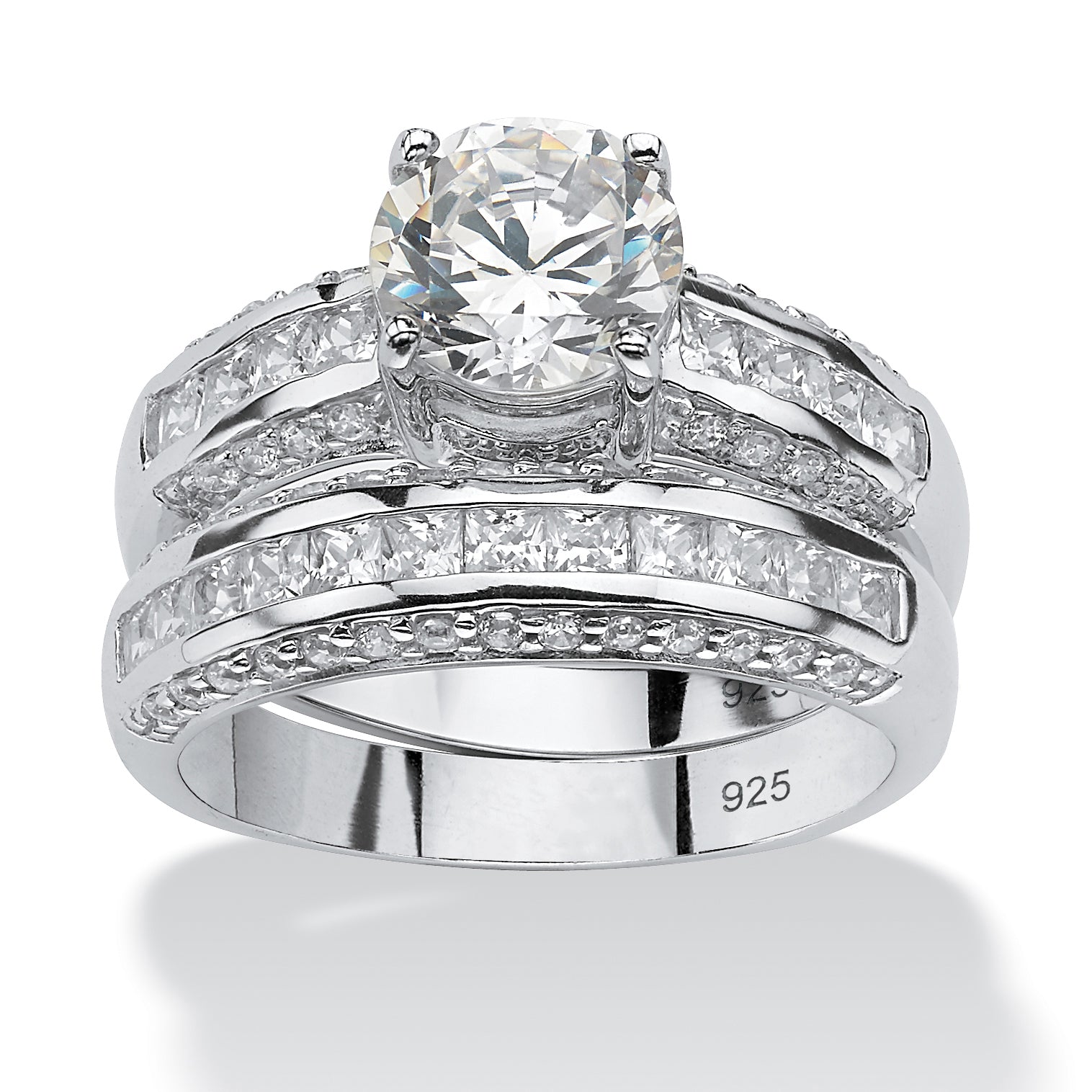 2894 3.19 TCW CZ Bridal Ring 2 Piece Set in Platinum plated Sterling Silver