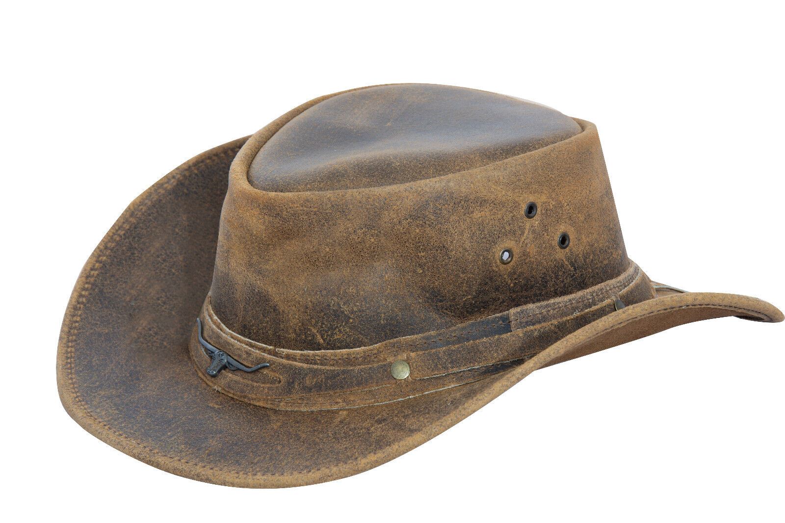 2935 Cowboy Aussie Real Leather Hat Australian Tan Brown Western Outback Bush Hat