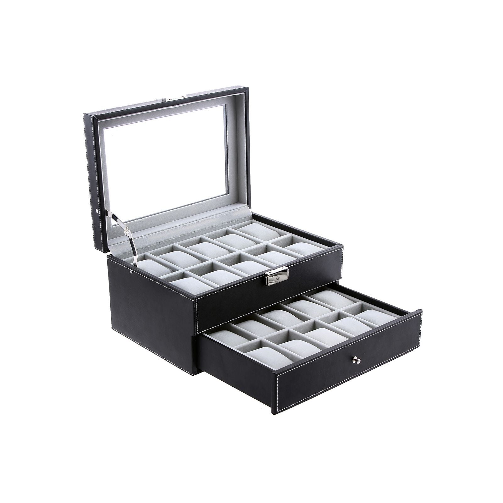 2736 20 Slot Watch Box with Glass Lid