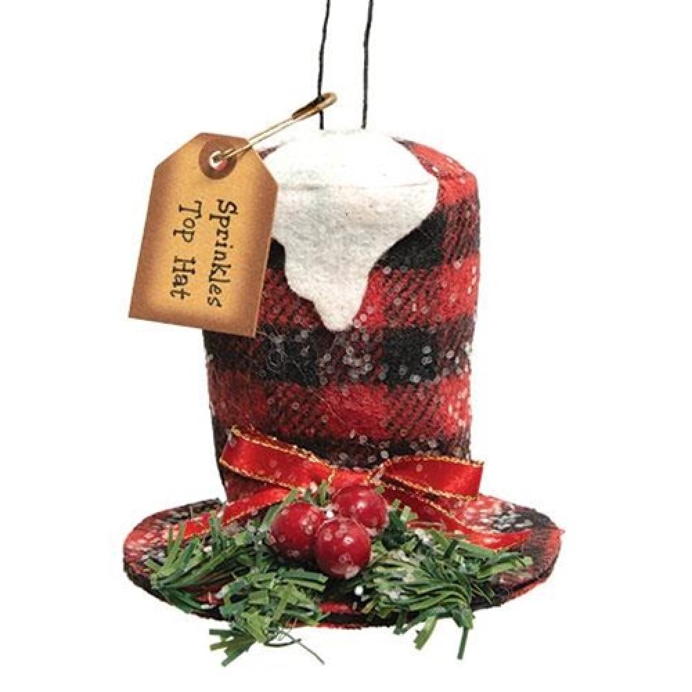 2736 Sprinkles Buffalo Check Top Hat Ornament