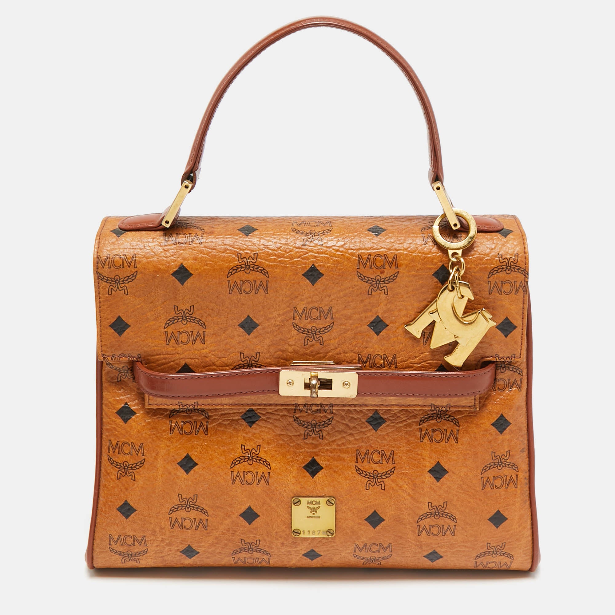 2613 Mcm Cognac Visetos Coated Canvas Heritage Top Handle Bag
