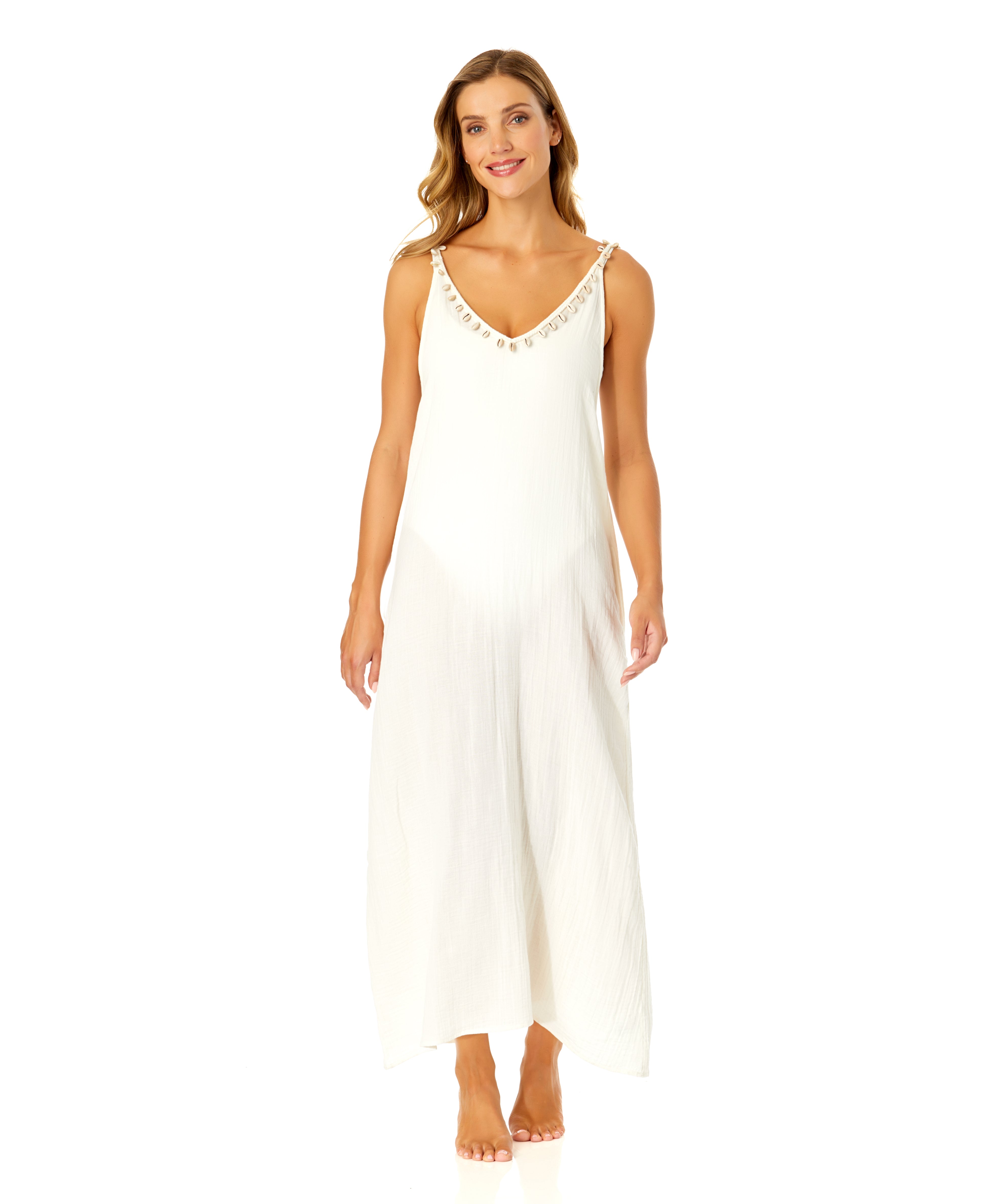 IBIZA BY ANNE COLE Women's V Neck Braided Shell Strap Cover Up