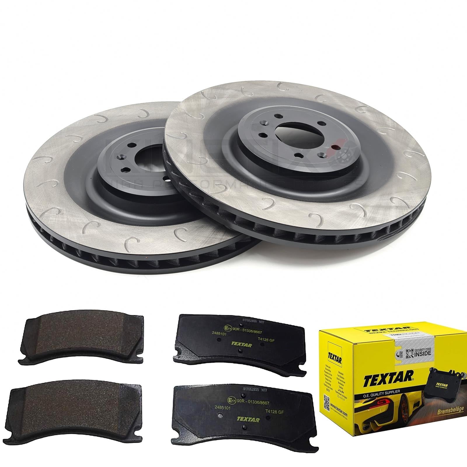 KINETIX \ TEXTAR PADS FITS PEUGEOT 308 GTI 1.6 GTi 250/270 J GROOVED FRONT BRAKE DISCS PADS 380mm