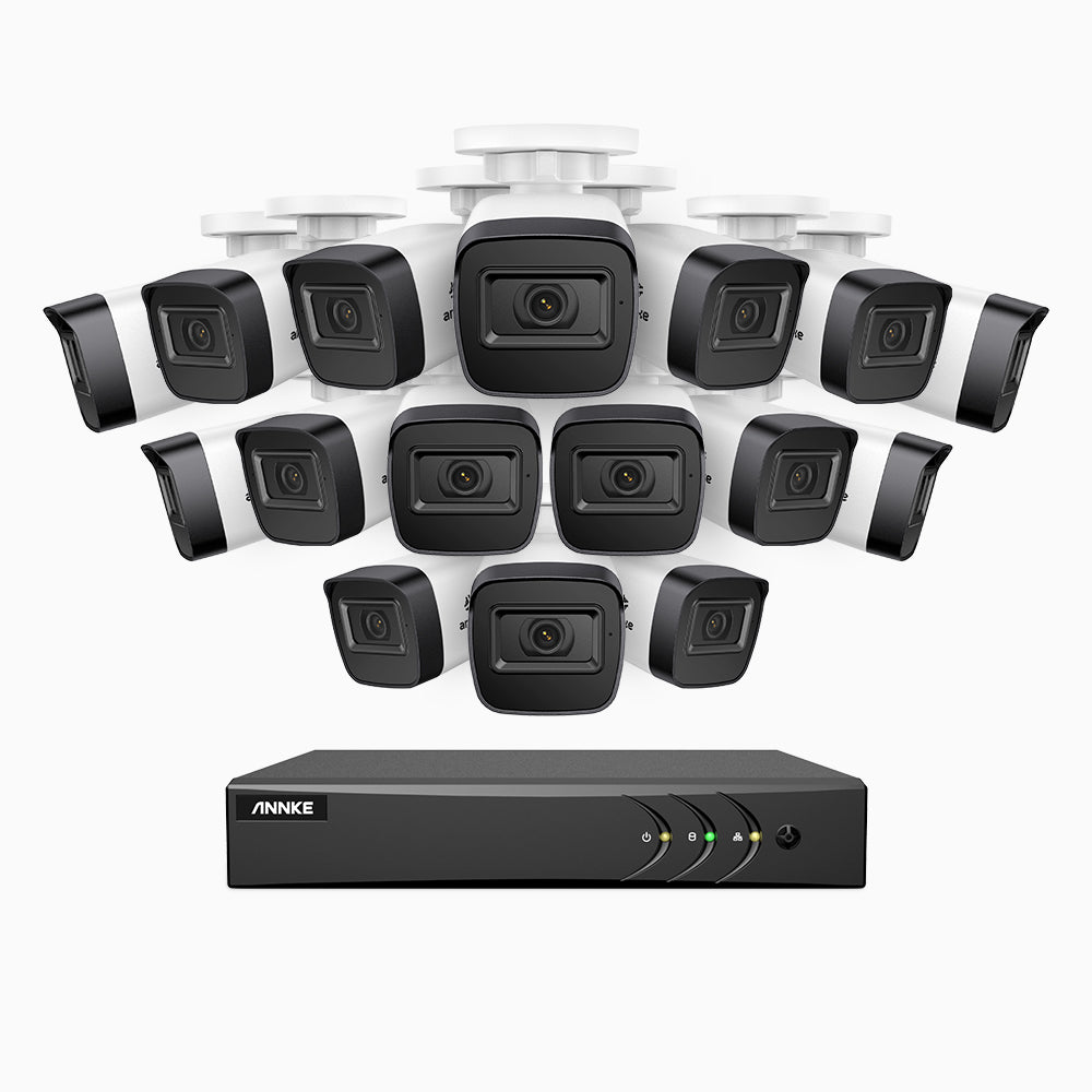 ANNKE EL200   1080p 16 Channel Outdoor Wired Security CCTV System with 16 Cameras, 3.6 MM Lens, Smart DVR with Human & Vehicle Detection, 66 ft Infrared Night Vision, 4 in 1 Output Signal, IP67