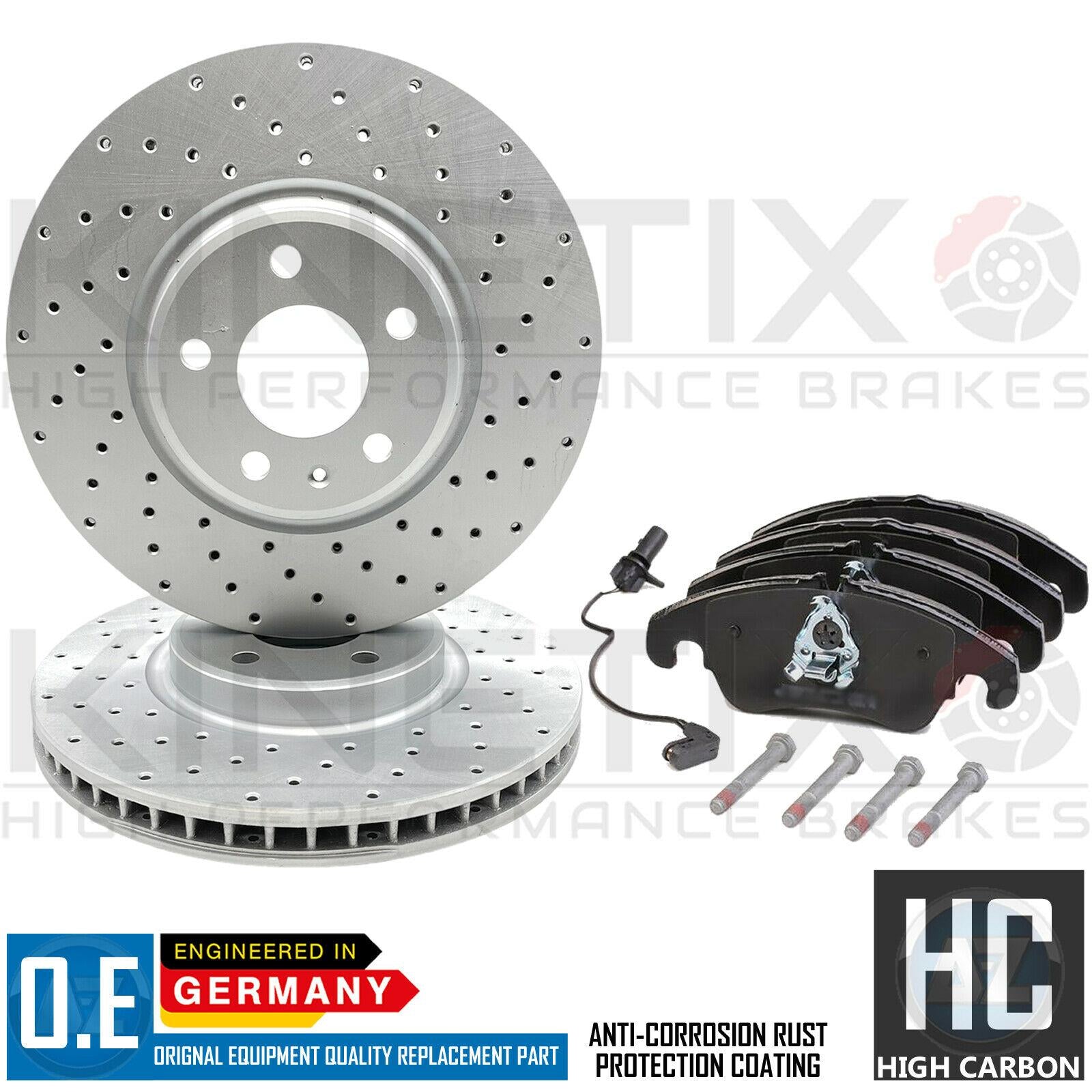 KINETIX FOR AUDI A4 B8 A5 A6 C7 A7 Q5 FRONT DRILLED BRAKE DISCS PADS & WIRE 320mm