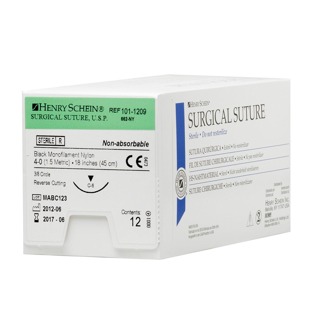 HENRY SCHEIN HS Suture 4 0 Nylon C 6 Black 18" Monofilament 12/Box