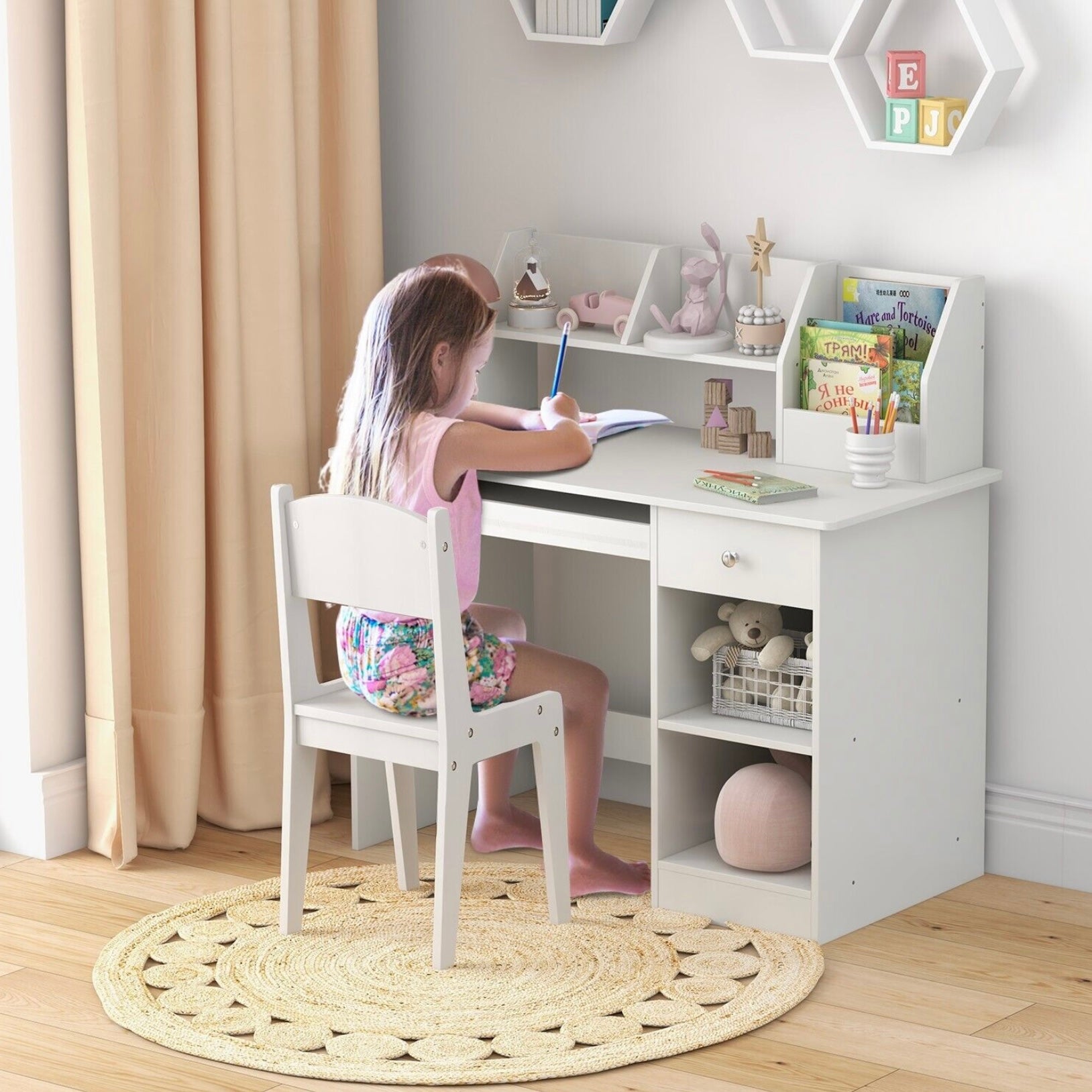 LITTLE HELPER Children's White Homework Desk Bureau Storage Shelves & Drawer 5 14 Years
