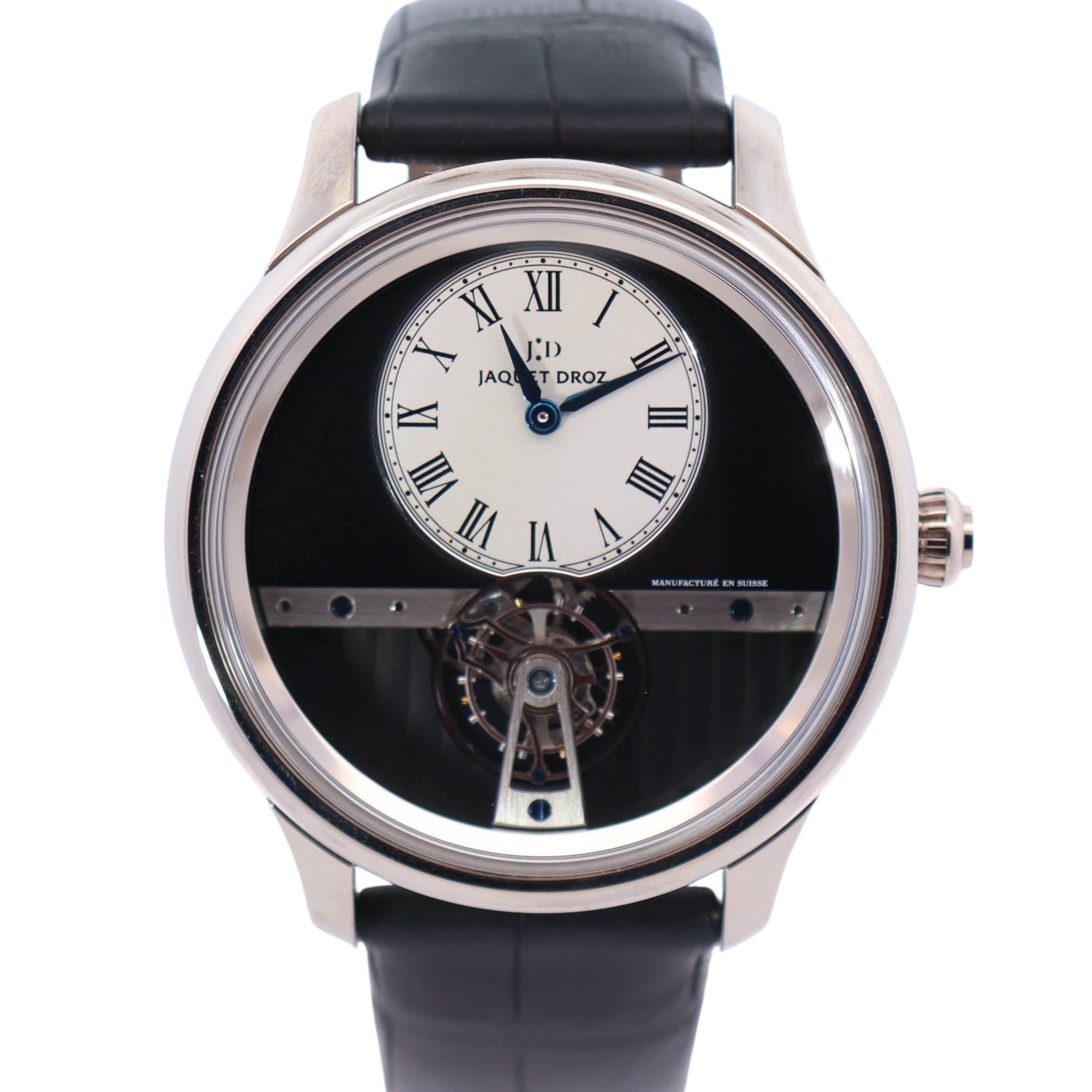 HAPPY JEWELERS Jaquet Droz La Chaux De Fonds 43mm White Gold Black Dial Watch Ref# J023034201