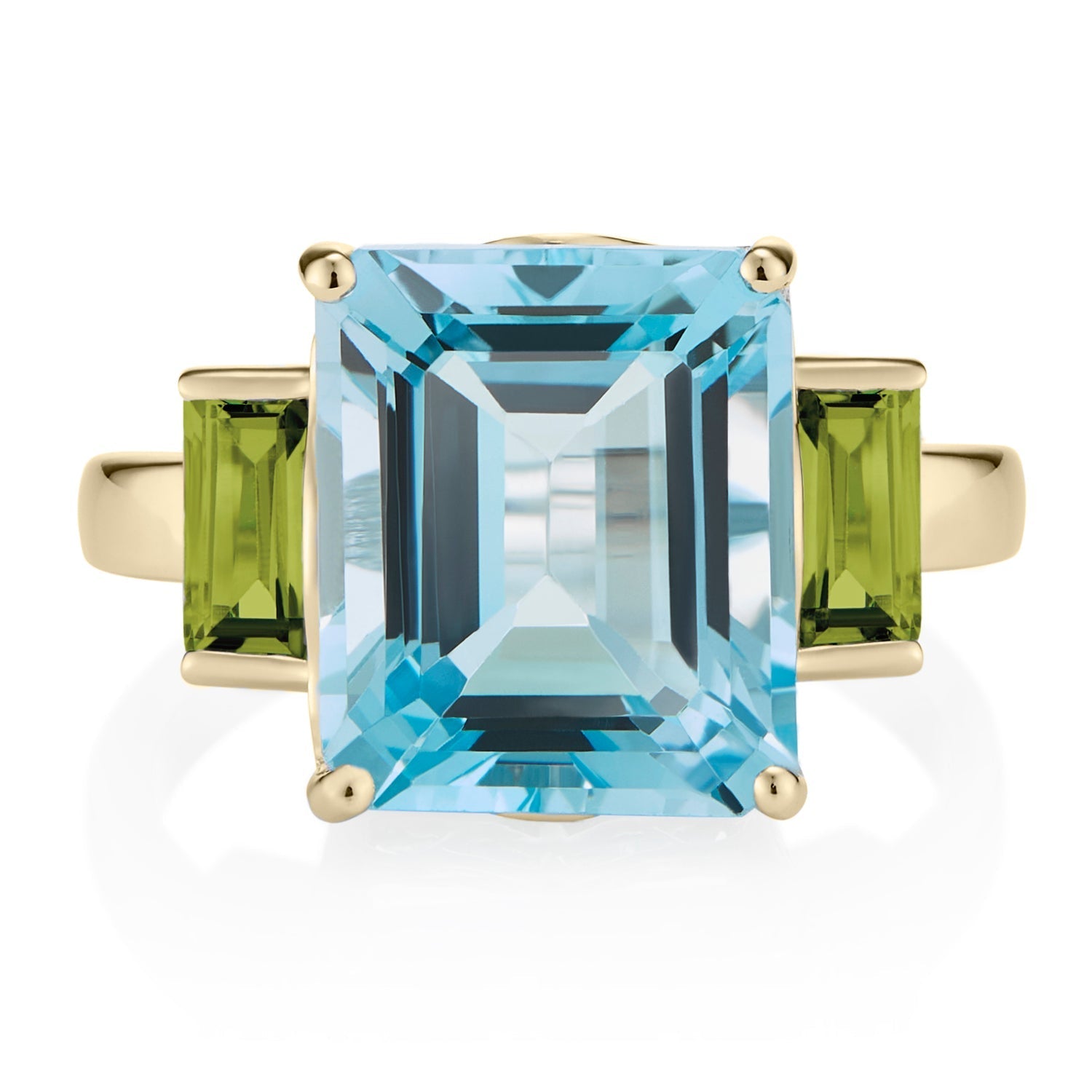 AUGUSTINE JEWELS Octagon Gold Ring in Peridot & Blue Topaz