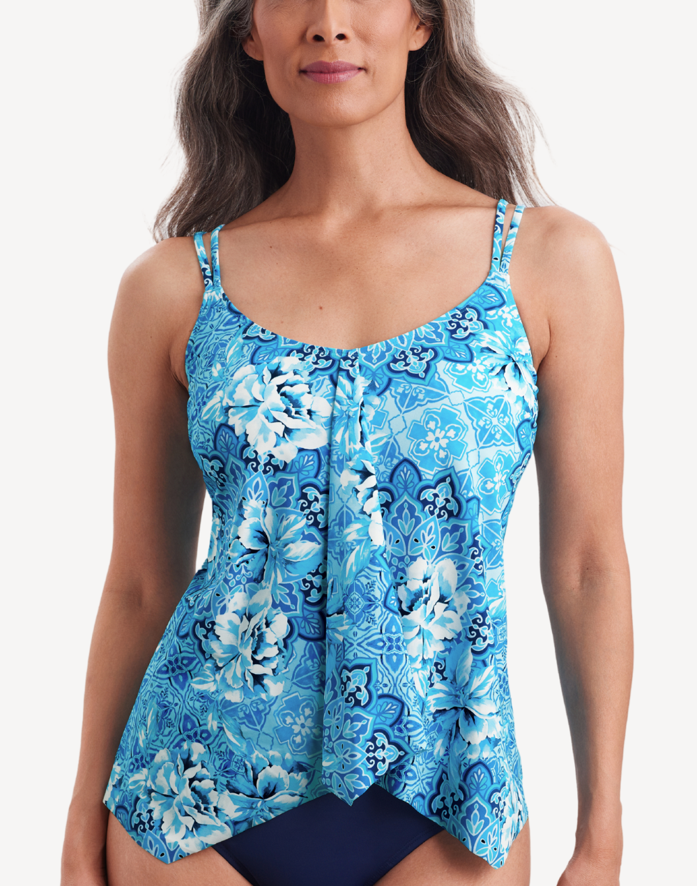 SHAPE SOLVER Barcelona Blues Handkerchief Hem Tankini Top