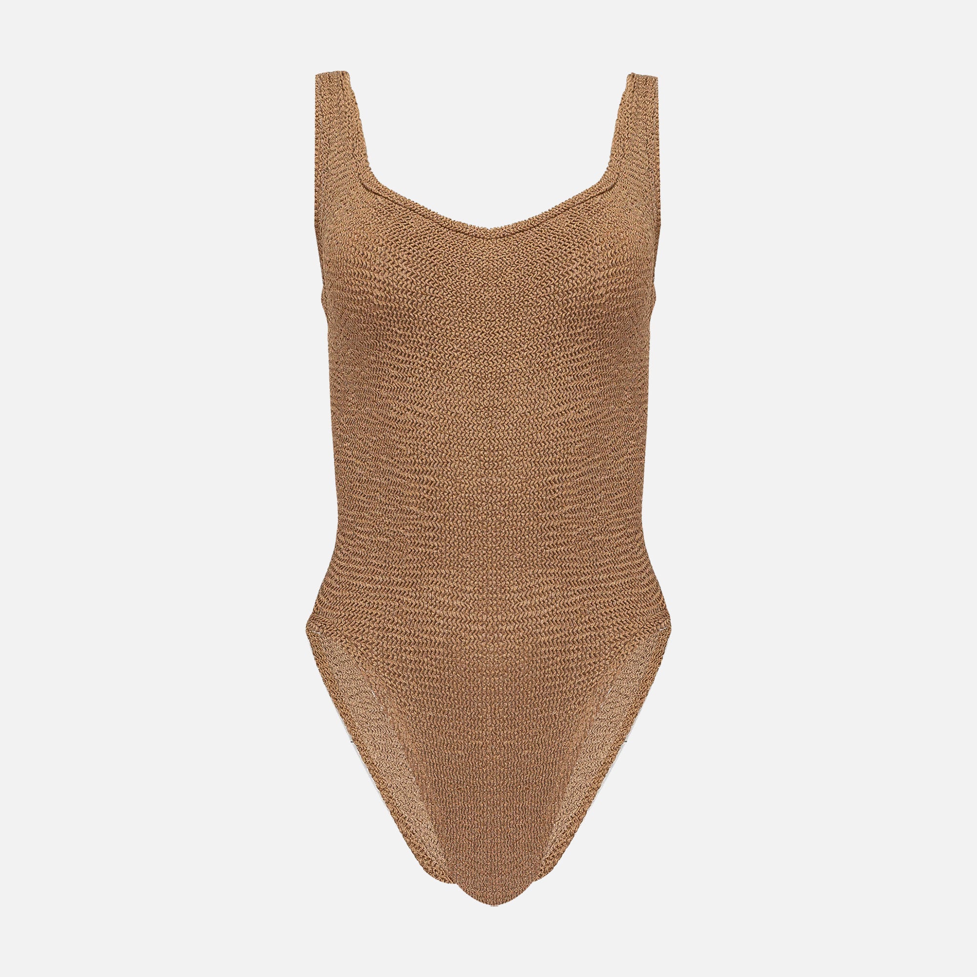 HUNZA G Square Neck Swimsuit Crinkle Metallic Cocoa