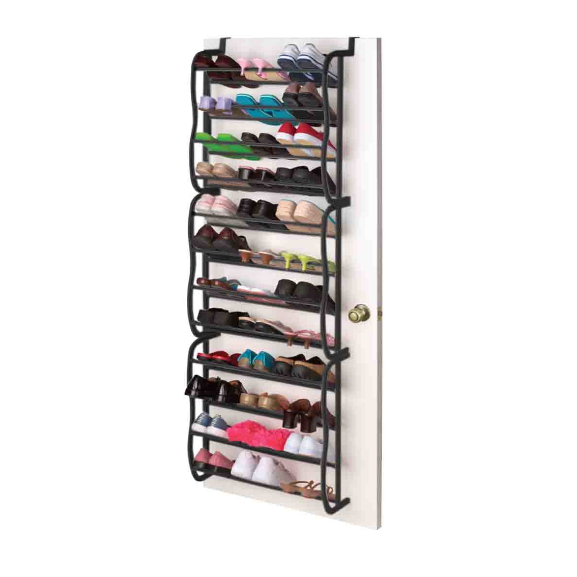 2186 Home Basics 36 Pair Over the Door Steel Shoe Rack  Black