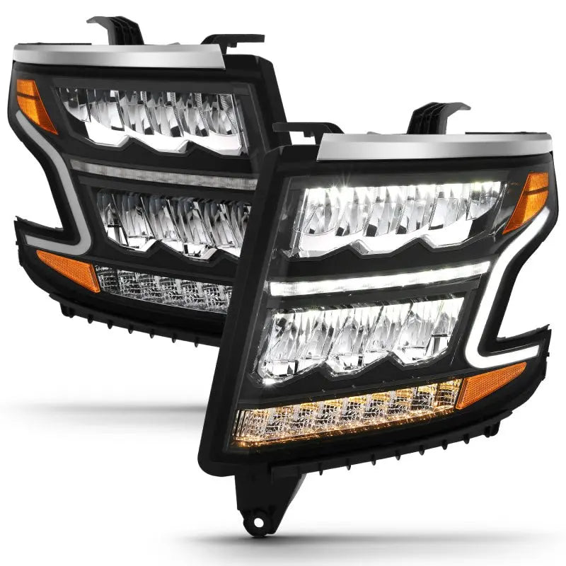 ANZO 15 20 Chevy Tahoe/Suburban LED Light Bar Style Headlights Black w/Sequential w/DRL w/Amber