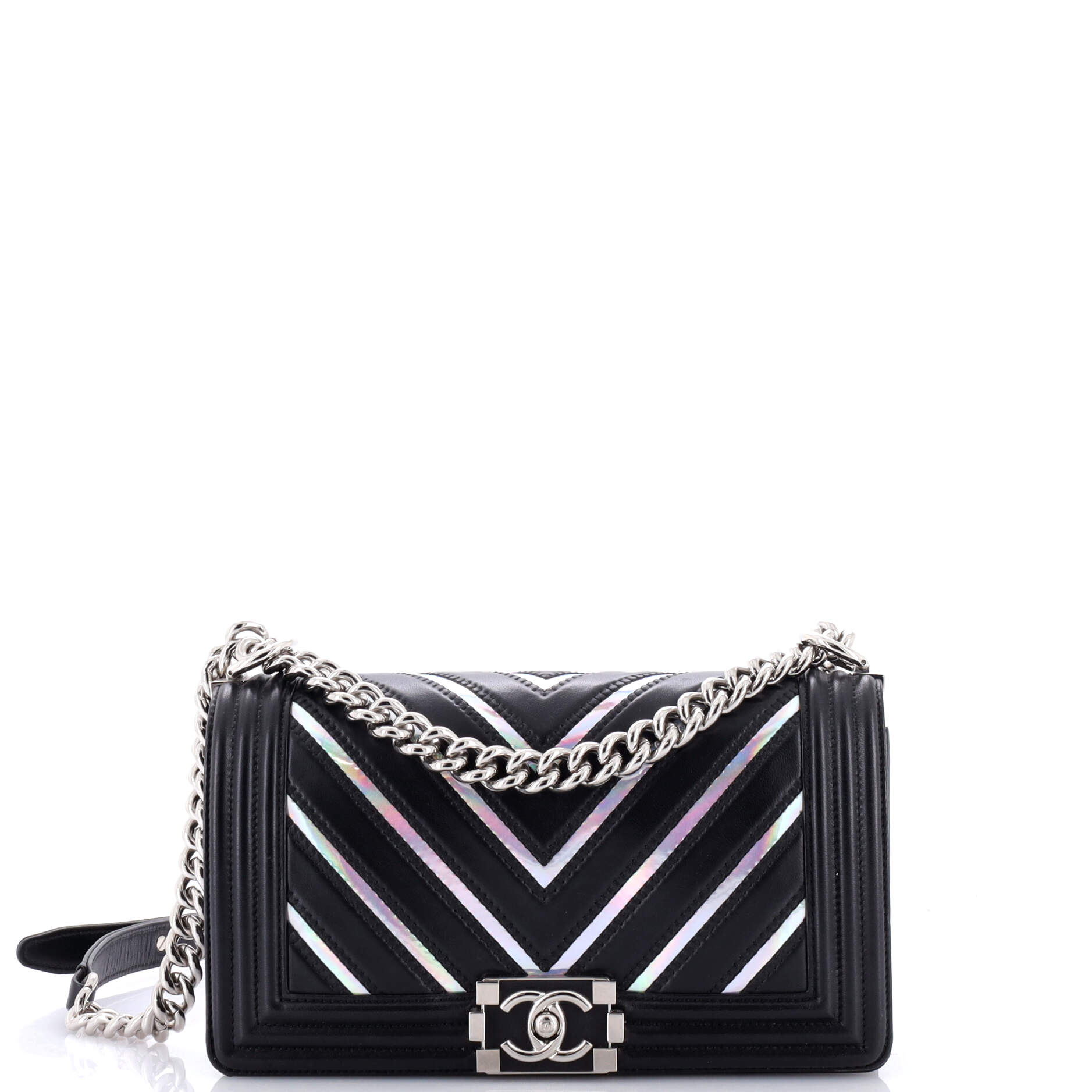2860 Boy Flap Bag Chevron Lambskin with Holographic PVC Old Medium