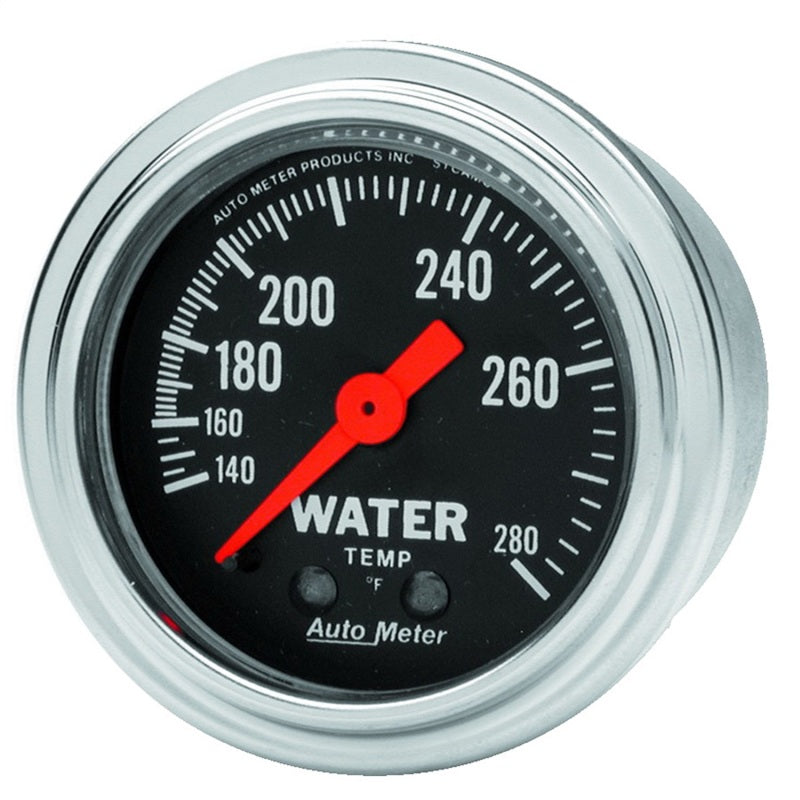 Autometer Traditional Chrome Mechanical Water Temperature 2 1/16in 140 280 F Gauge