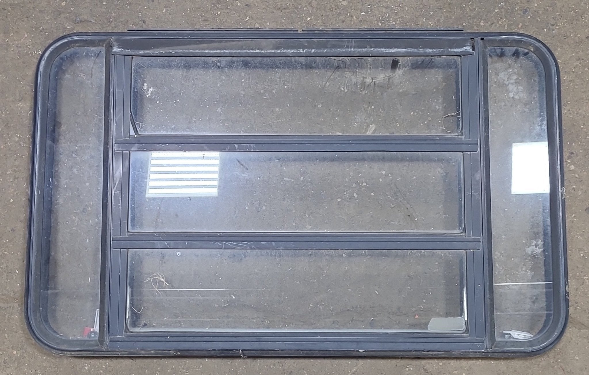 YOUNG FARTS RV PARTS Black Radius Emergency Opening Window : 34 1/4" W X 20 7/8" H X 1 1/2" D