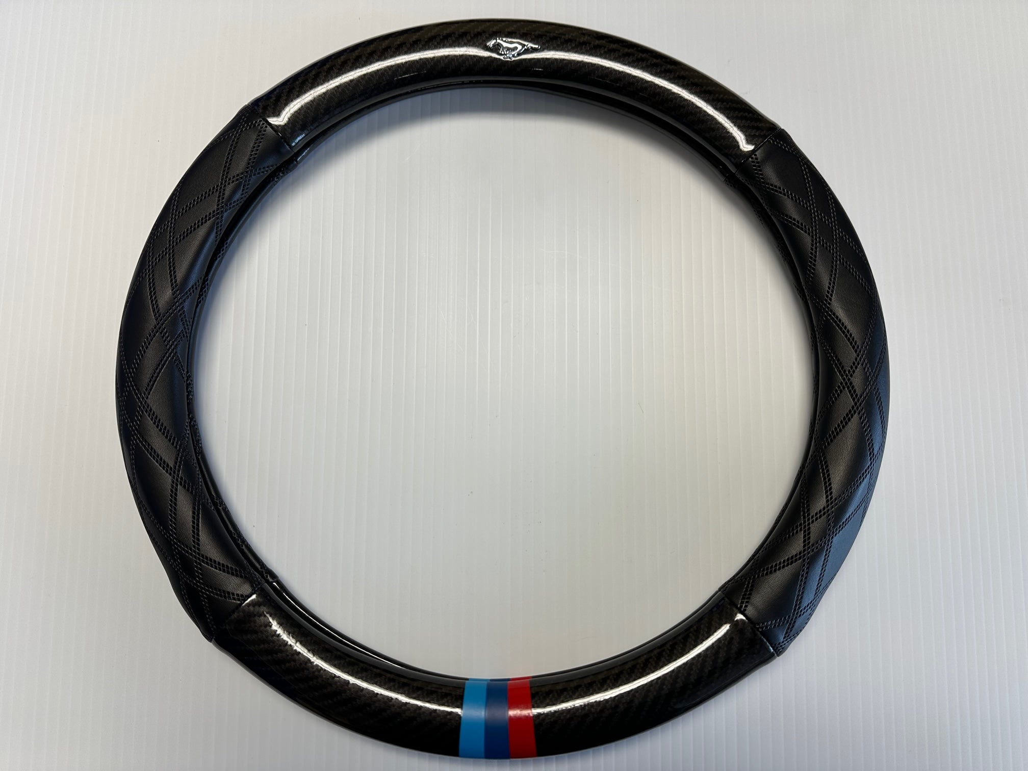 CHANGCHUN REDA IMP&EXP.CO.LTD Mustang Mach E Steering Wheel Cover, Leather, Carbon Fiber, with Logo, 2021 2024