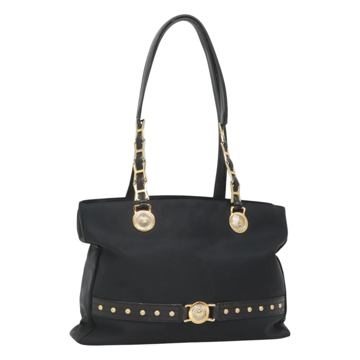 Gianni Versace Tote Bag Nylon Black Gold Auth bs25747