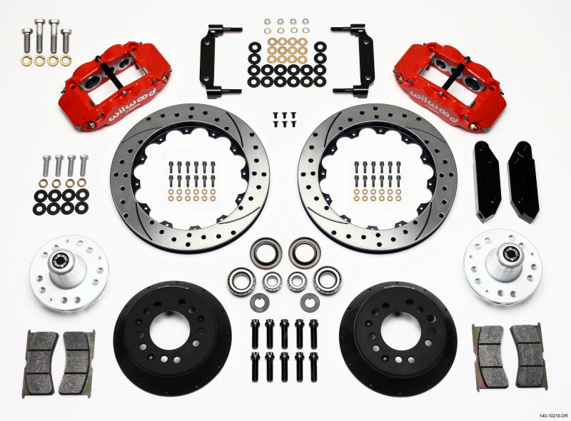Wilwood Narrow Superlite 6R Front Hub Kit 12.88in Drilled Red 1968 1969 Mustang Disc Spindle